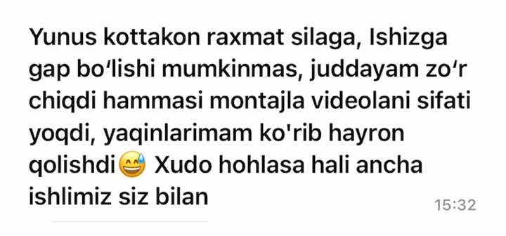 Mijoz fikri — montaj va videolar sifati haqida